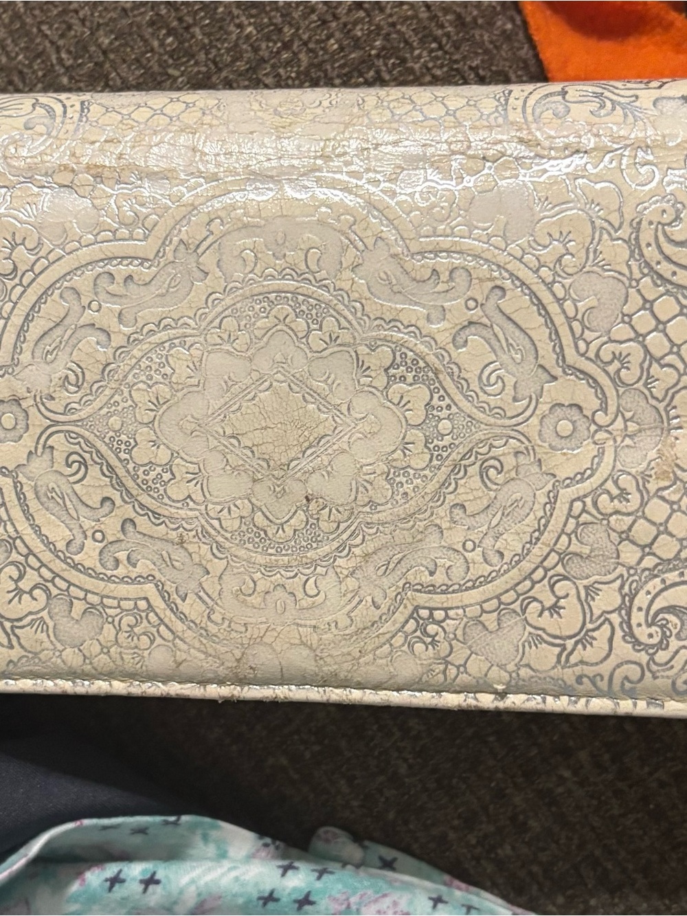 Embossed Cream Clutch Wristlet